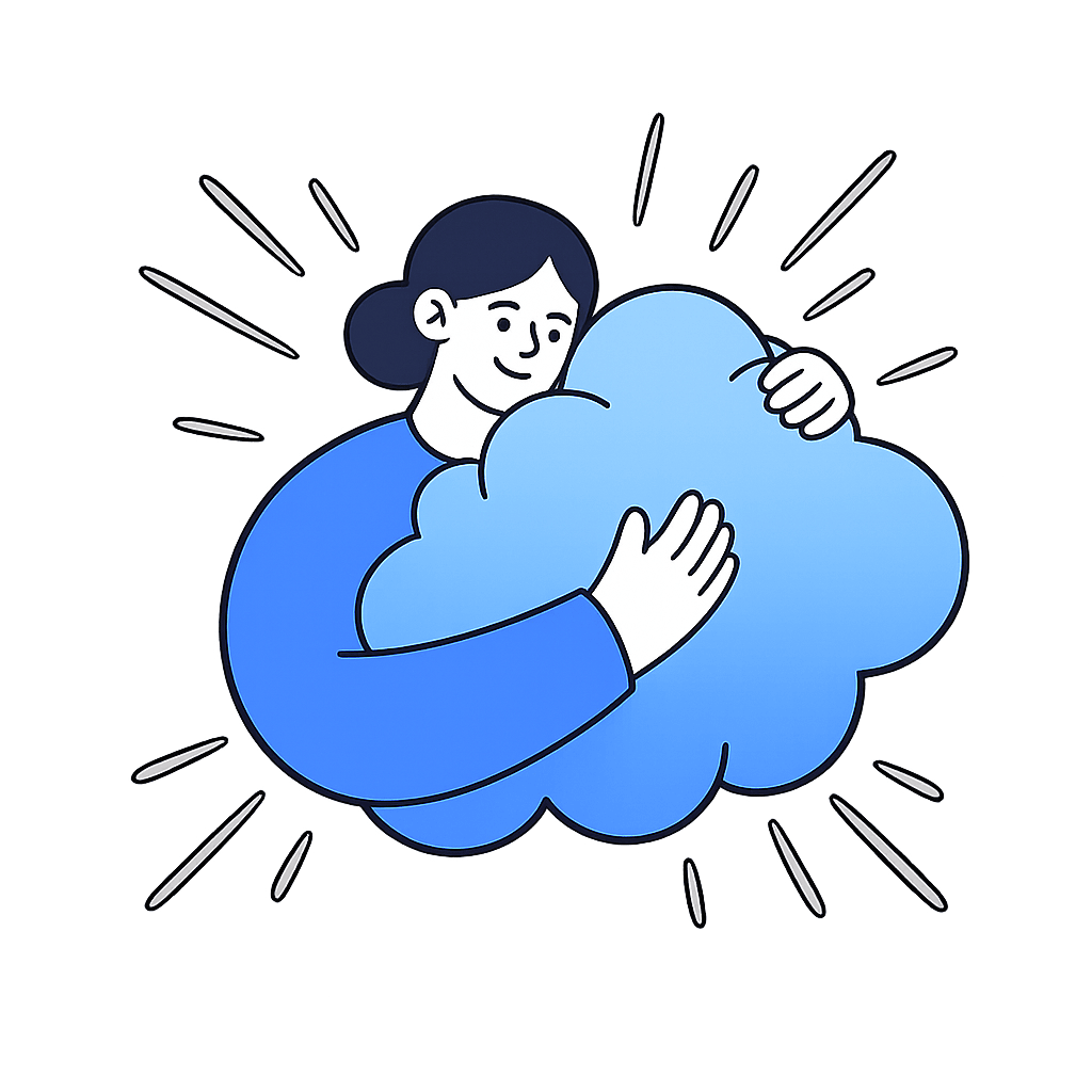 A girl hugging a cloud